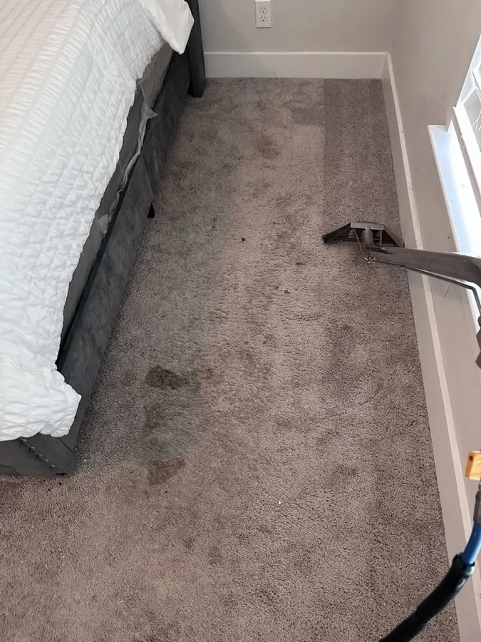 Before: Stains along the side of the bed
